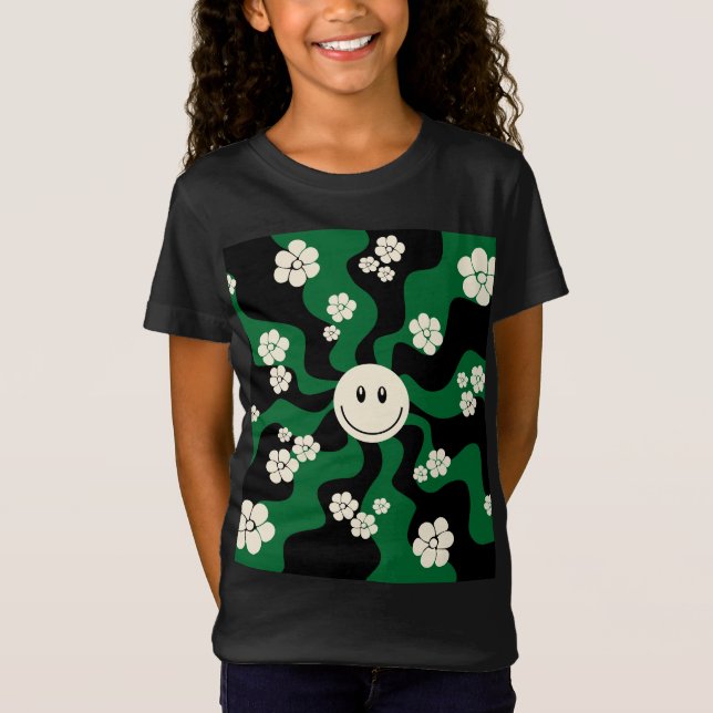 T-Shirt Smile - Vert, Crème et Noir (Devant)