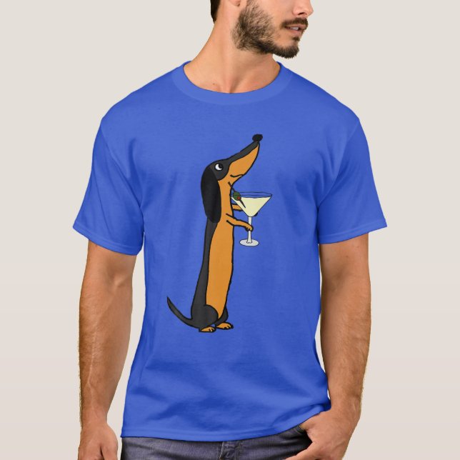 T-shirt Smilemores Funny Dachshund Dog Drinking Martini (Devant)