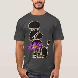 T-shirt Smilemoretees Chien de caniche noir avec marguerit