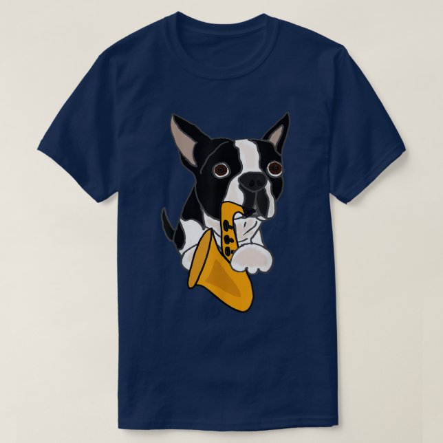 T-shirt Smilemoretees Funny Boston Terrier Jouer Saophon (Design devant)