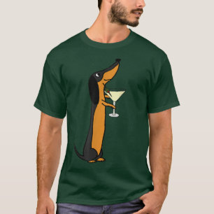 T-shirt Smilemoretees Funny Dachshund Chien Boire Martini