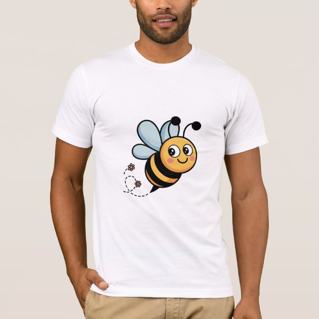 T-shirt Smiling Cartoon Bee with Flowers (Devant)