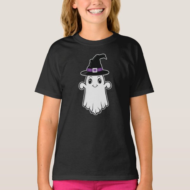 T-shirt Smiling Dessin-Dessin Fantôme Portant Une Sorcière (Devant)
