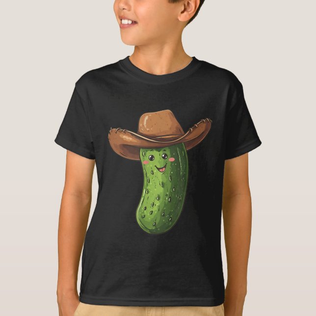 T-shirt Smiling Pickle Dans Le Costume Casquette Western C (Devant)