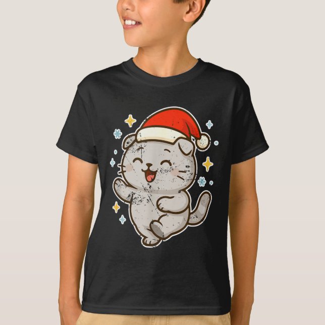 T-shirt Smiling Santa Cat Holiday Cheer  (Devant)