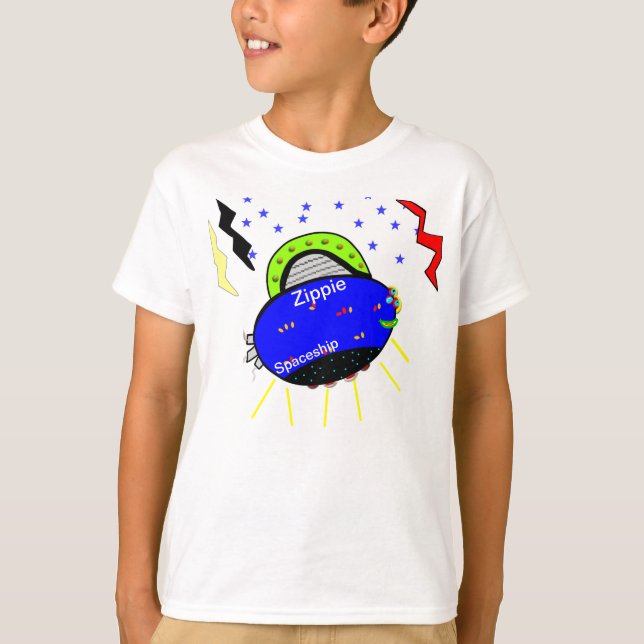 T-shirt Smiling Zippie Blue Fish vaisseau et étoiles (Devant)