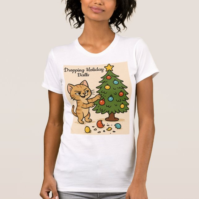 T-shirt Smirking Kitten Christmas Chaos 2 woman  (Devant)