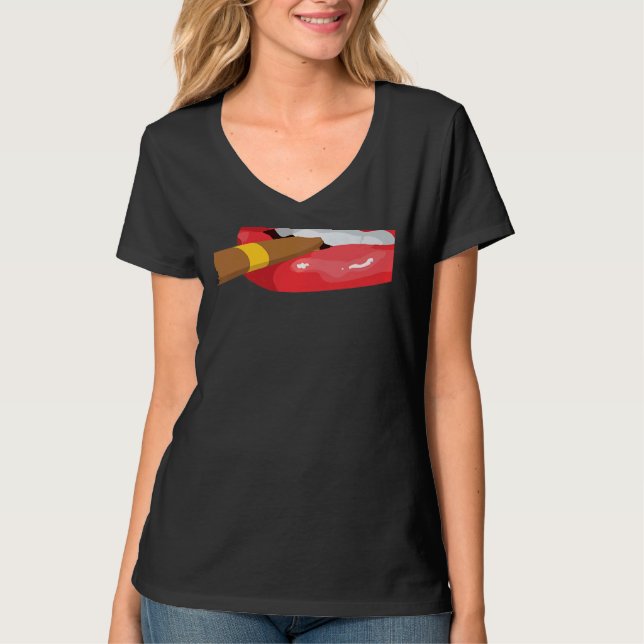T-shirt Smoke Cuban Cigar Lit Lips Smoking Graphic (Devant)