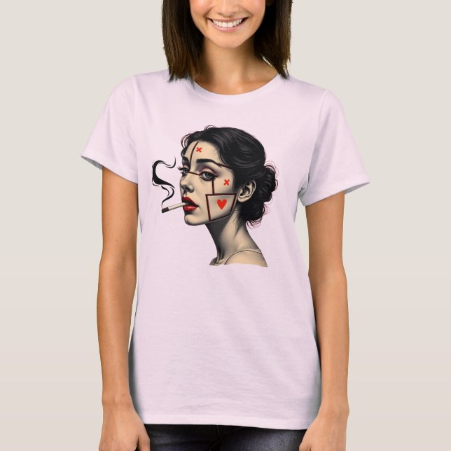 T-shirt Smoking Woman Art with Heart Icon Face (Devant)