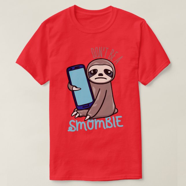 T-shirt Smombie Sloth Bored Sloth Avec Téléphone Mobile (Design devant)