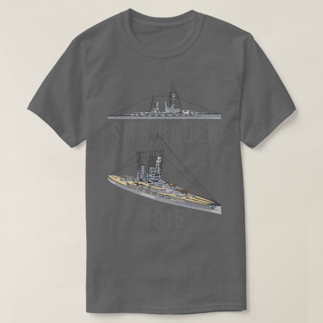 T-shirt SMS Baden Allemand 1915 WW1 Battleship Diagrams Ca (Design devant)