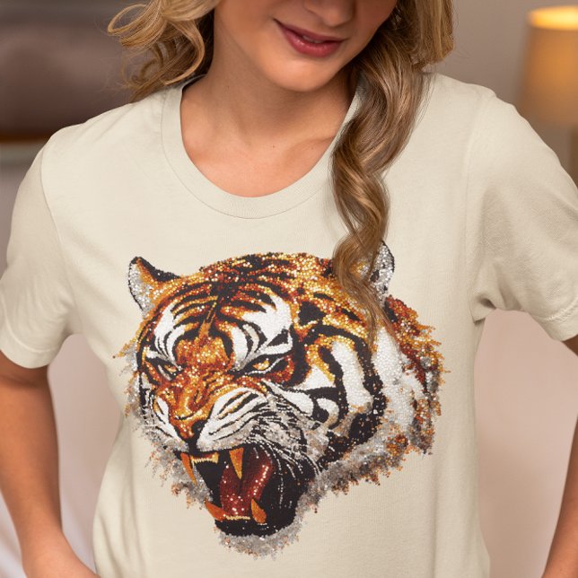 T-shirt Snarling Tiger Portrait Faux Séquin (Créateur téléchargé)