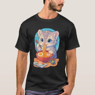 T-shirt Snow Leopard Eats Ramen Noodles Japanese Vintage