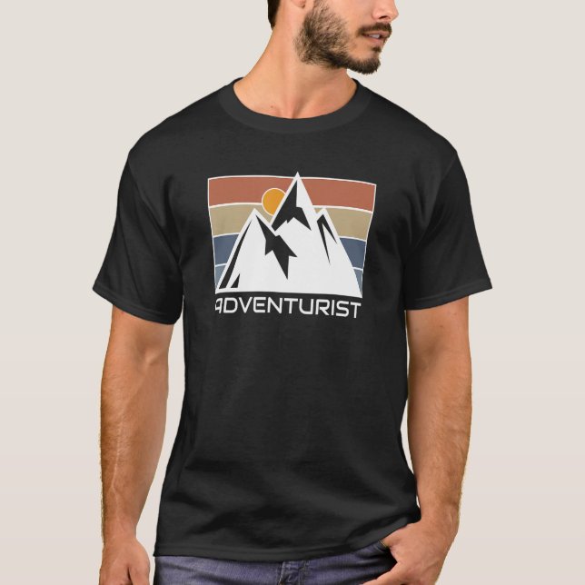 T-shirt snow mountain retro sunset landscape hikers graphi (Devant)