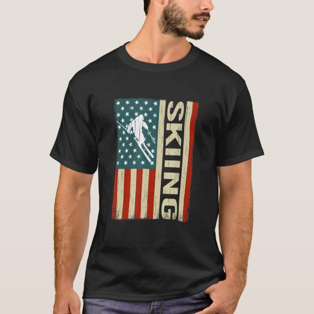 T-shirt snow Skier and winter sports US Flag for snow skii (Devant)