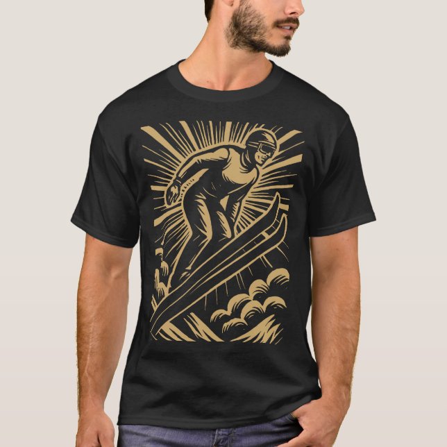 T-shirt Snow Skier Retro Art Deco (Devant)
