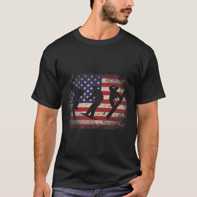 T-shirt Snowboard 4 juillet Cadeau Drapeau Américain - Ski (Devant)