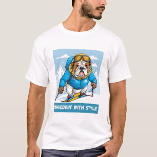 T-shirt Snowboard Anglais Bulldog Shreddin’ Avec Style