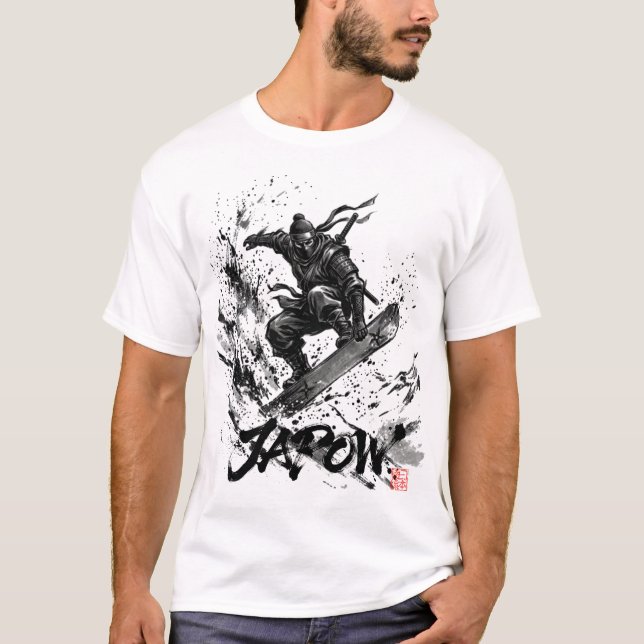 T-shirt Snowboard Brush Art - Snowboarder Ninja (Devant)