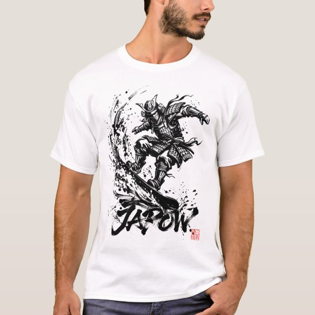 T-shirt Snowboard Brush Art - Snowboarder Samurai (Devant)