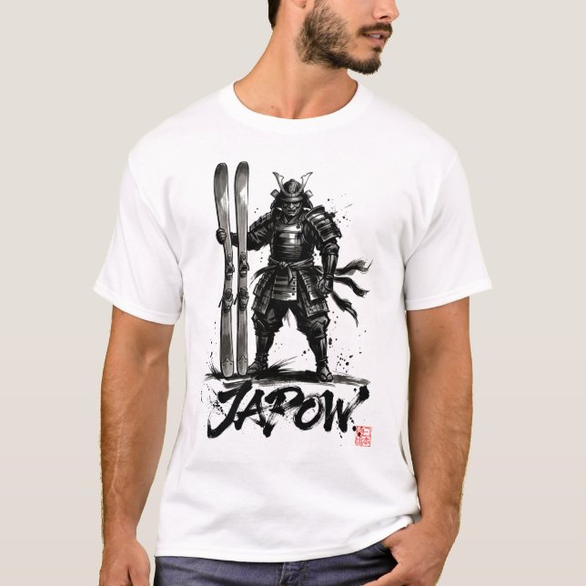 T-shirt Snowboard Brush Art - Standing Samurai Ski (Devant)
