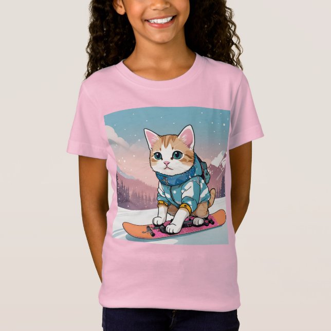 T-Shirt Snowboard Cat Anime Adventure (Devant)