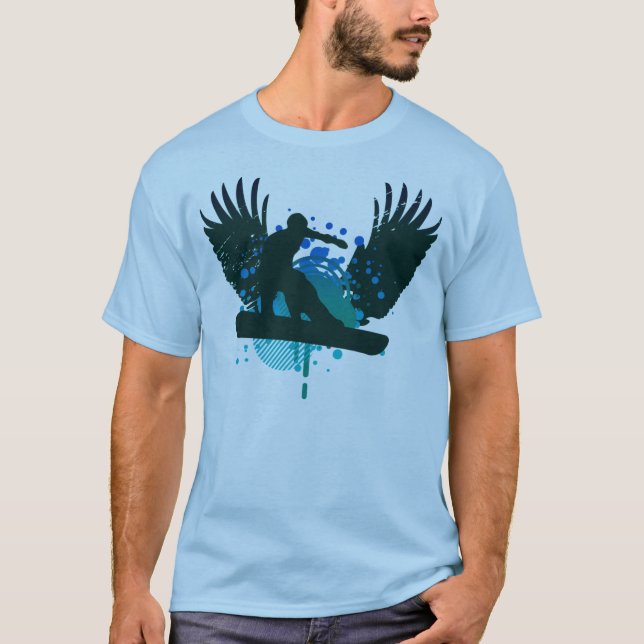 T-shirt snowboard high-fi. fond océan avec turquoise. (Devant)