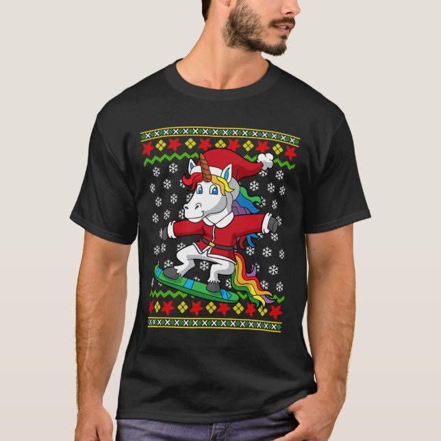 T-shirt Snowboard Unicorn Père Noël Snowboard Noël S (Devant)