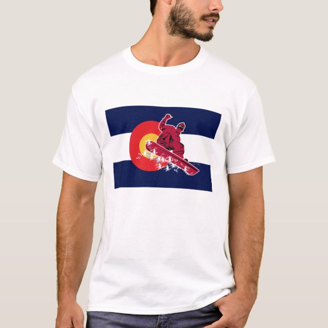 T-shirt Snowboardeur dans le drapeau du Colorado (Devant)