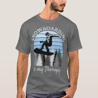 T-shirt Snowboarding is My Therapy Cool Vintage Blue Sunse