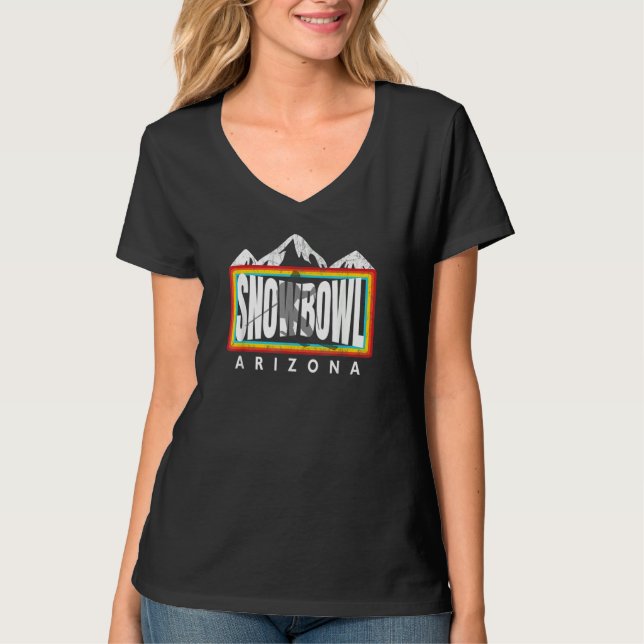 T-shirt Snowbowl Arizona Skier Retro Striped Colourful Sno (Devant)