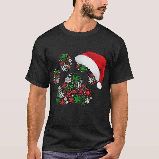 T-shirt Snowflakes Chien Paw Santa Hat Amoureux de les chi (Devant)
