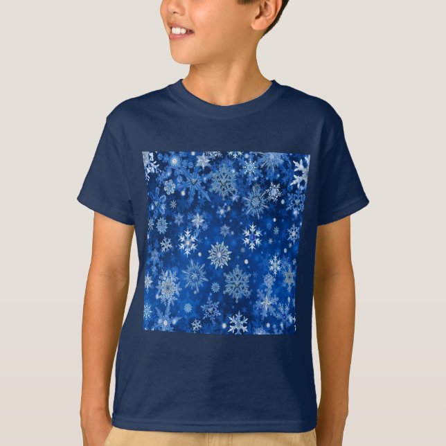 T-shirt Snowflakes de Noël Bleu et argent (Devant)