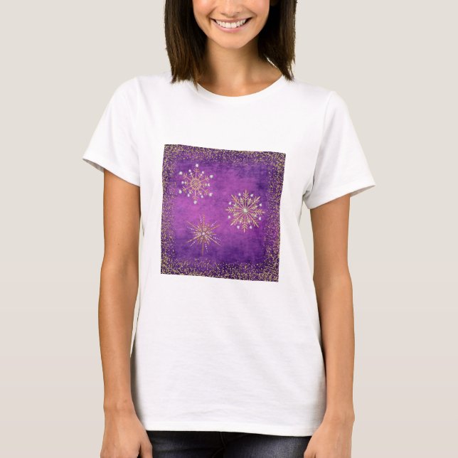 T-shirt Snowflakes de Noël Purple & Gold Parties scintilla (Devant)