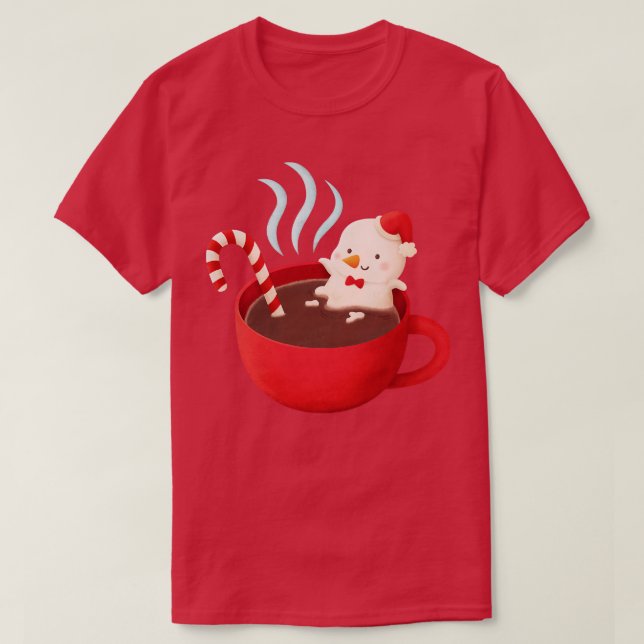 T-shirt Snowman à la fonte mignonne au chocolat chaud (Design devant)