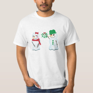 T-shirt Snowman avec Mistletoe à la recherche d'un baiser