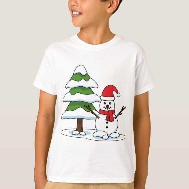 T-shirt Snowman avec Snowman Pine Tree (Devant)