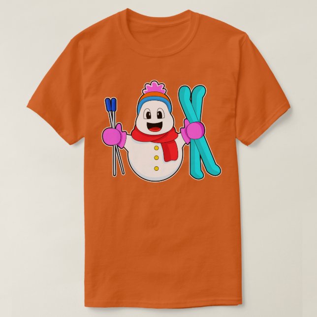 T-shirt Snowman comme skieur avec ski (Design devant)