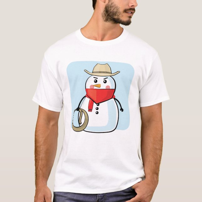 T-shirt Snowman Cowboy - Illustration drôle (Devant)