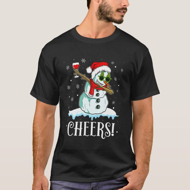 T-shirt Snowman Dabbing Cheers Xmas Wine  Christmas Pajama (Devant)