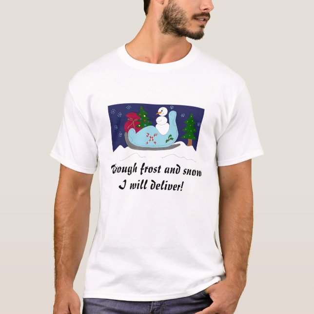 T-shirt Snowman dans un hangar (Devant)