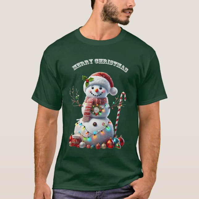 T-shirt Snowman de Noël avec Décorations de vacances URM (Devant)