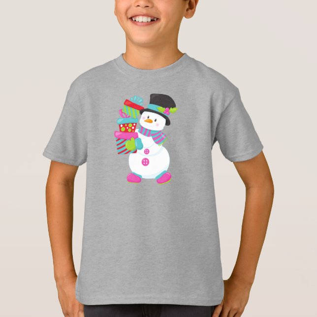 T-shirt Snowman de Noël, Nez de carotte, Cadeaux, Présenta (Devant)