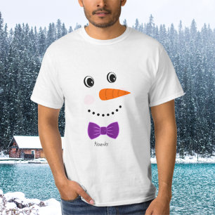 T-shirt Snowman Face Purple Bowtie ajouter nom