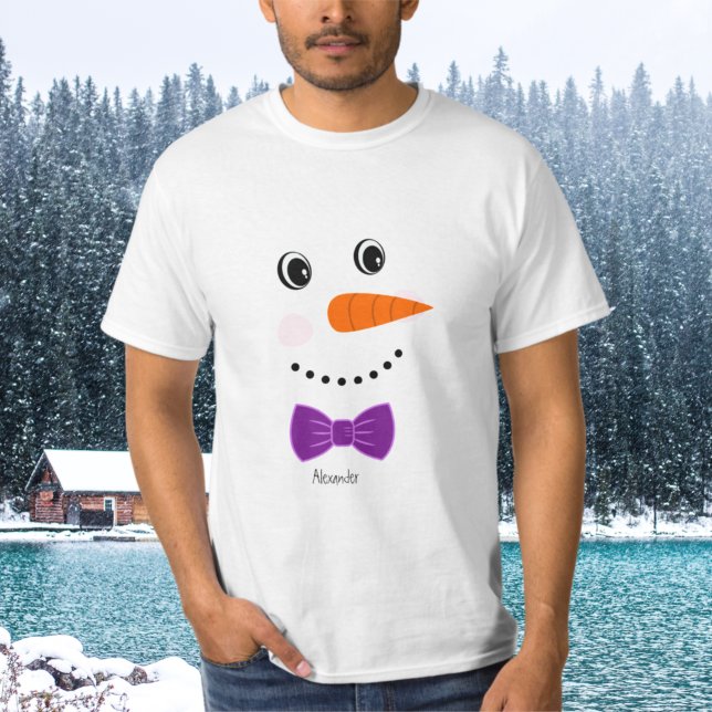 T-shirt Snowman Face Purple Bowtie ajouter nom (Créateur téléchargé)