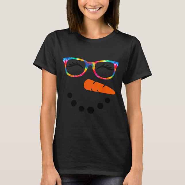 T-shirt Snowman Face Shirt Womens Eyelashes Gle Tie Dye Ch (Devant)