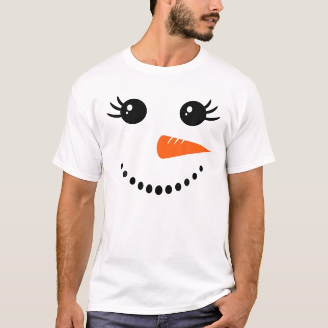 T-shirt Snowman Fille Visage Pour Filles Noël Hiver (Devant)