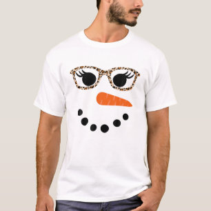 T-shirt Snowman For Women Leopard Eyelashes Glasses Christ
