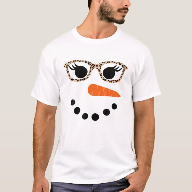 T-shirt Snowman For Women Leopard Eyelashes Glasses Christ (Devant)