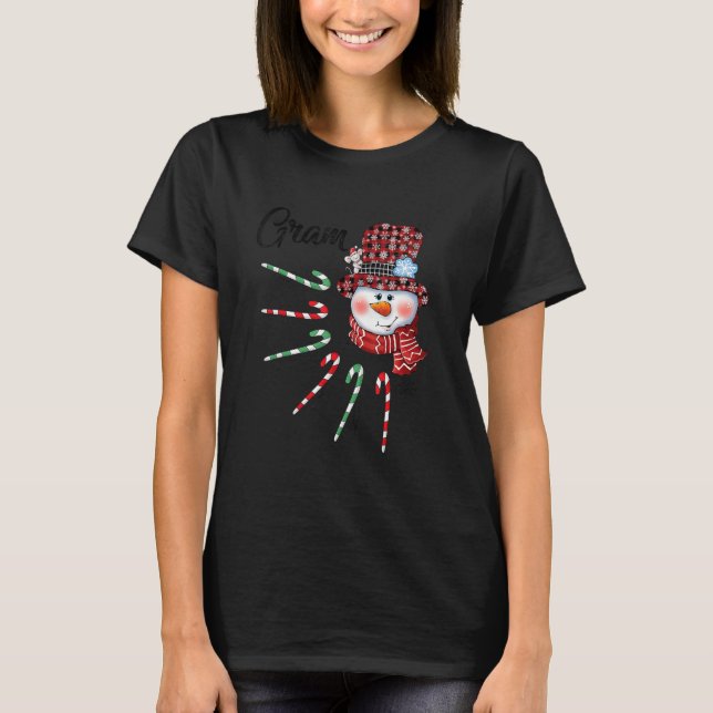 T-shirt Snowman Gram Sucre de canne rouge Plaid Noël (Devant)